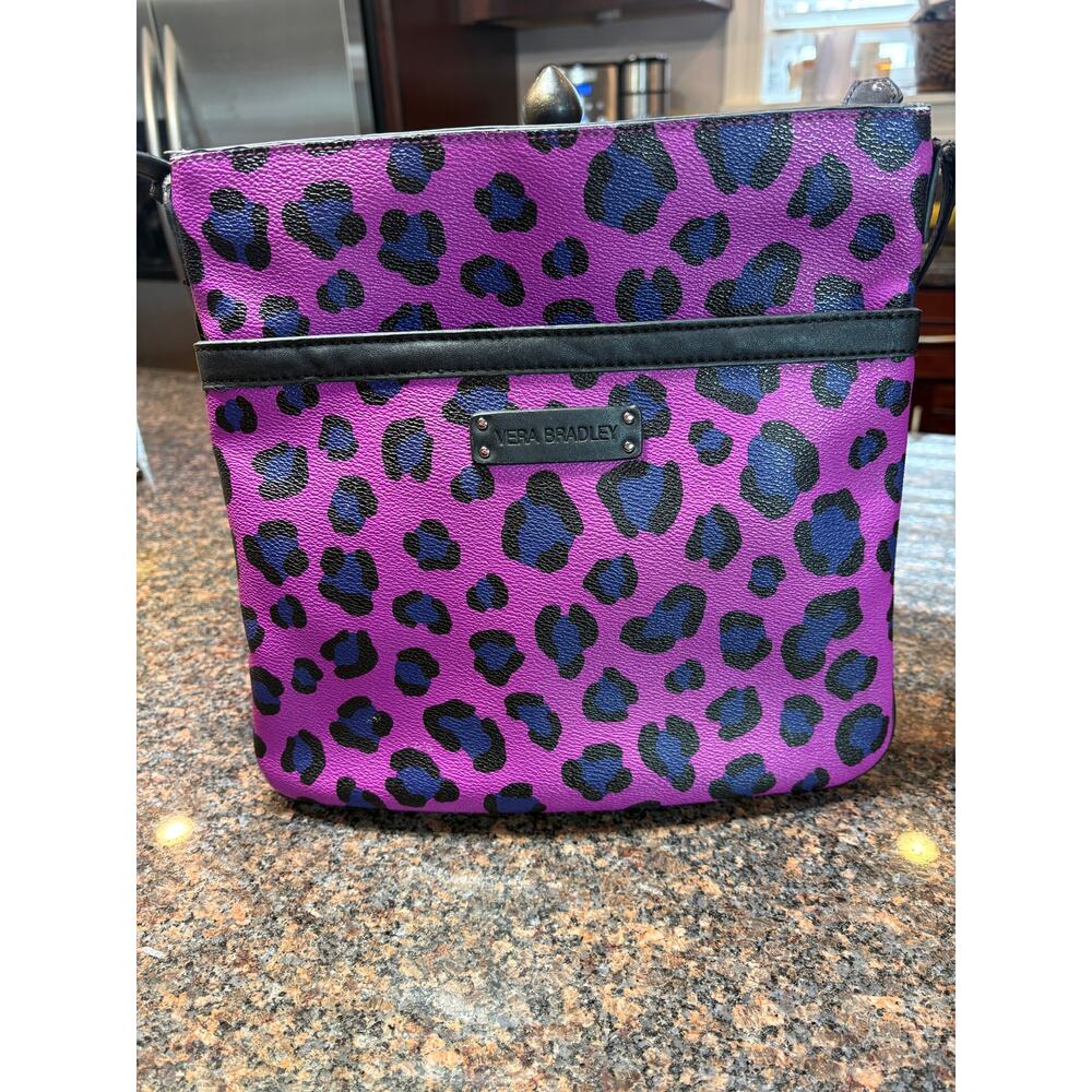 Vera Bradley Faux Leather Crossbody Purple Black Blue Cheetah Print - Picture 11 of 11